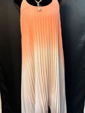 Pleated Ombre Maxi Skirt - Coral to Cream